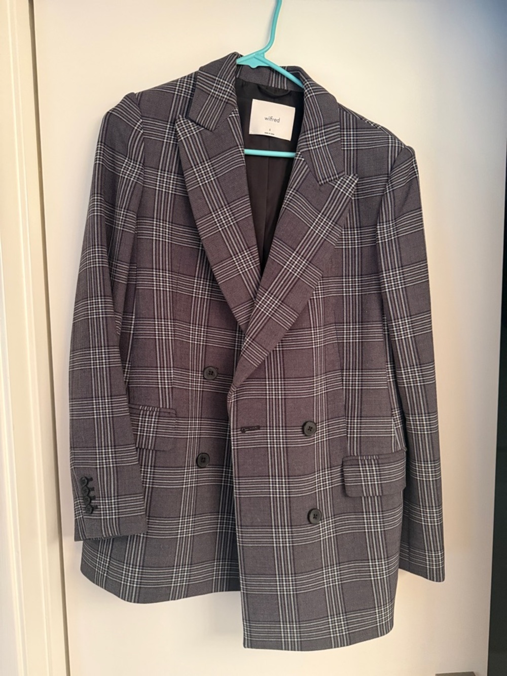 Alfred Double-Breasted Gray Plaid Blazer